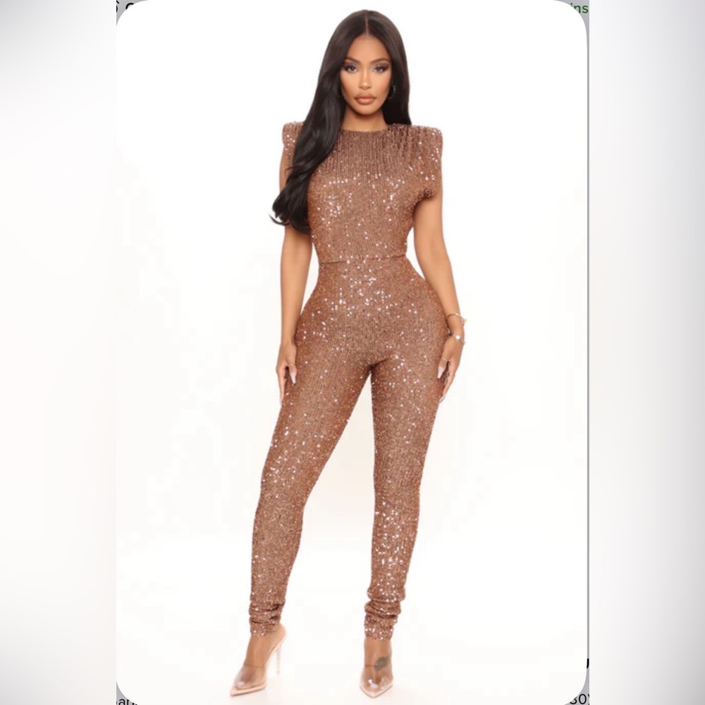 Fashion Nova Glittering Brown Jumpsuit